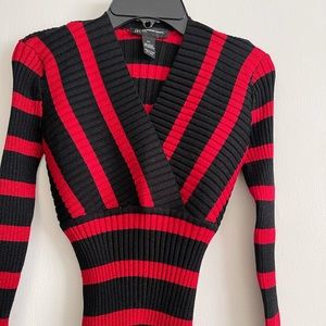 INC International Concepts Petite Ribbed Metallic Stripe Sweater Red & Black PS